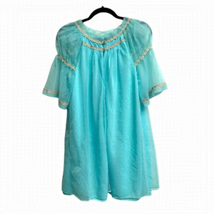 VINTAGE Canadian Maid Babydoll Sleepwear Pajama 2 Piece Set Turquoise S